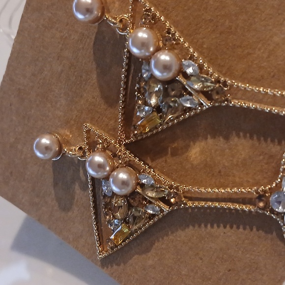 117-   Gold Tone Retro Rockabilly Gold And Silver Martini Rhinestone Earrings - Picture 5 of 5